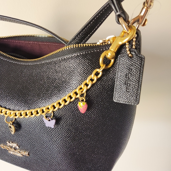 Coach Black Shoulder Bag with Gold Chain and Charms - Picture 3 of 10